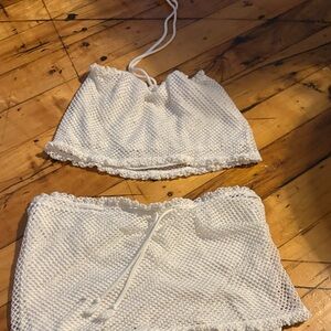 Amazon White Mesh Swim Coverup Set skort